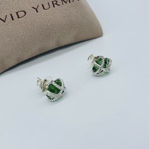 David Yurman Sterling Silver 10mm Prasiolite Diamond Cable Wrap Stud Earrings
